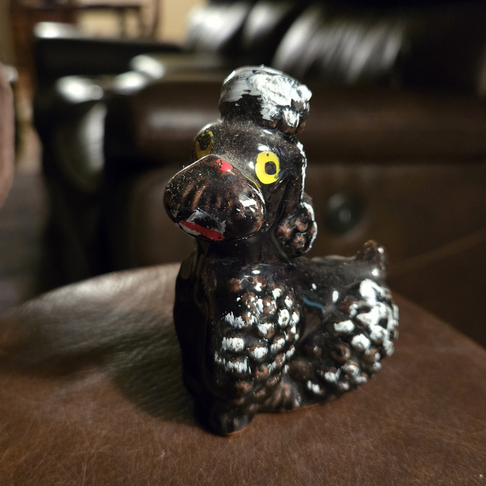 Vintage JAPAN Charming Black and White Ceramic Poodle Figurine